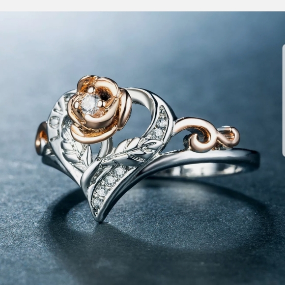 Rose gold two tone S925 silver white sapphire ring - Picture 4 of 4